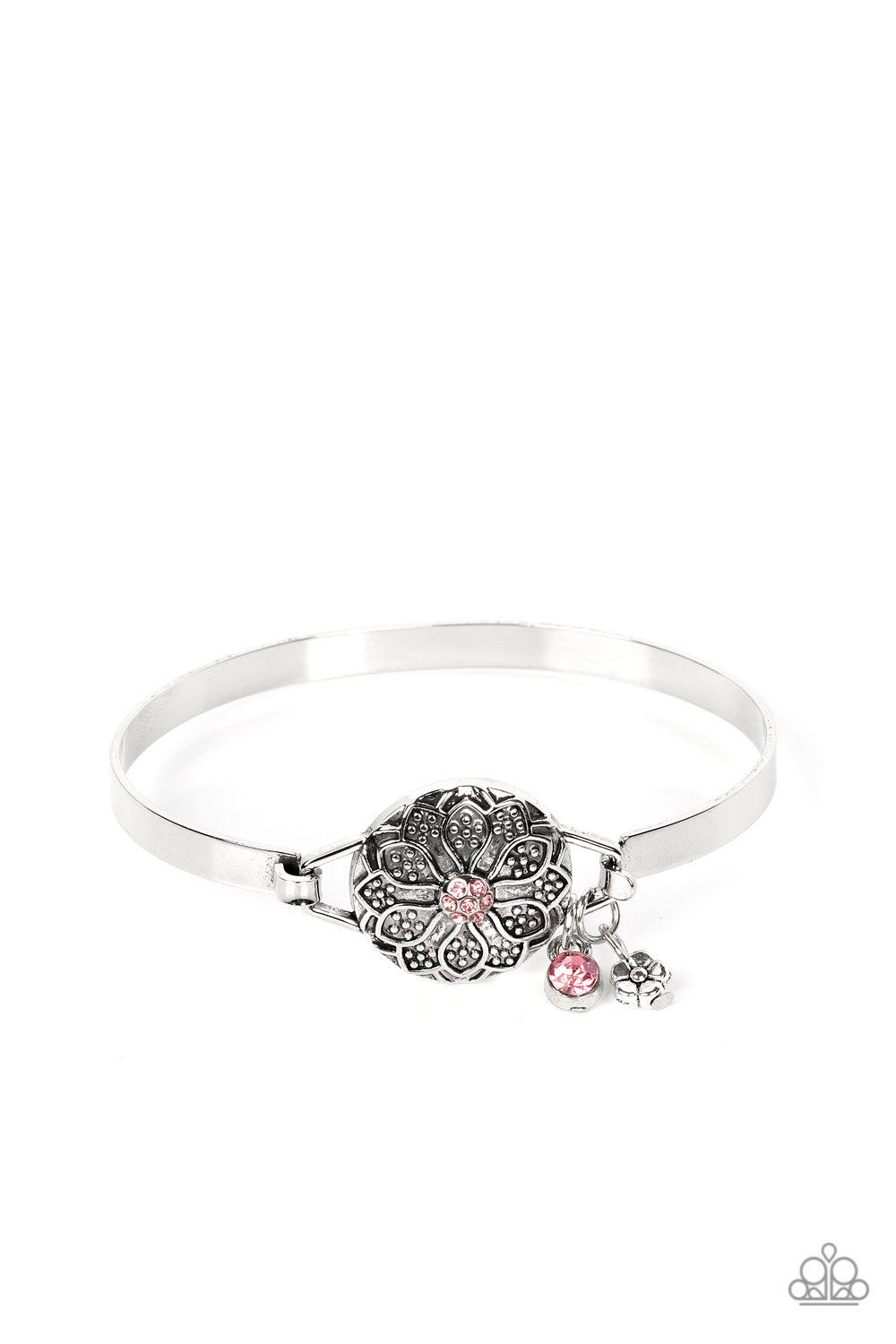 Fleur de Prairie Bracelet - Silver with Pink Gem & dangles