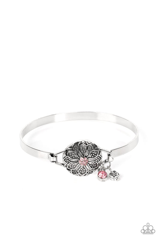 Fleur de Prairie Bracelet - Silver with Pink Gem & dangles