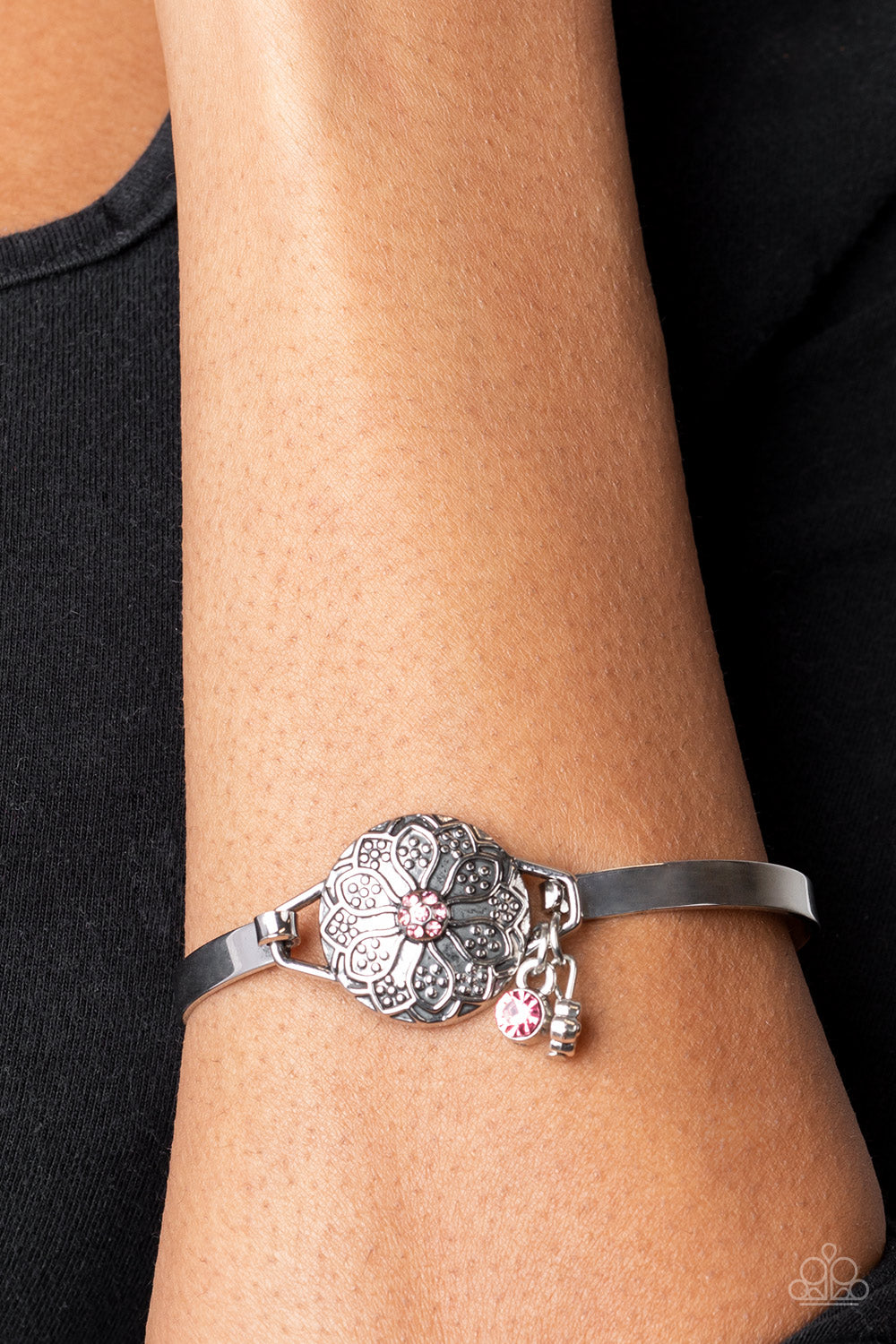 Fleur de Prairie Bracelet - Silver with Pink Gem & dangles