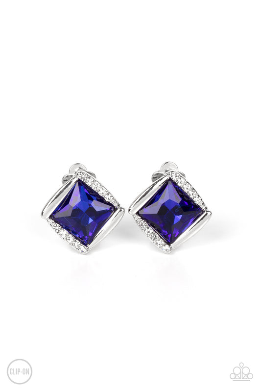 Sparkle Squared - Blue Earrings - Clip-ons