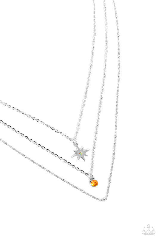 Trendy Twinkle Necklace - Silver w/Orange Gem
