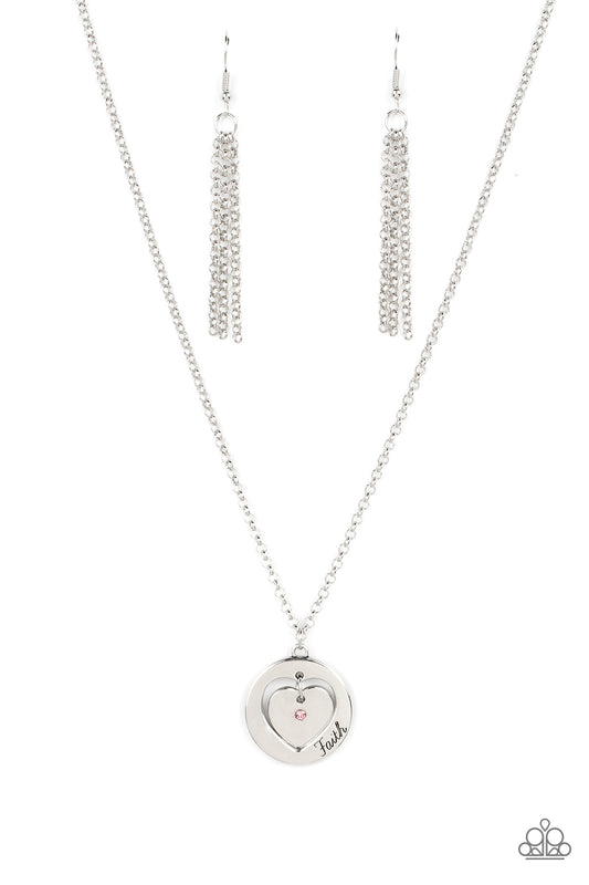 Heart Full of Faith - Silver with Pink Rhinestone Necklace