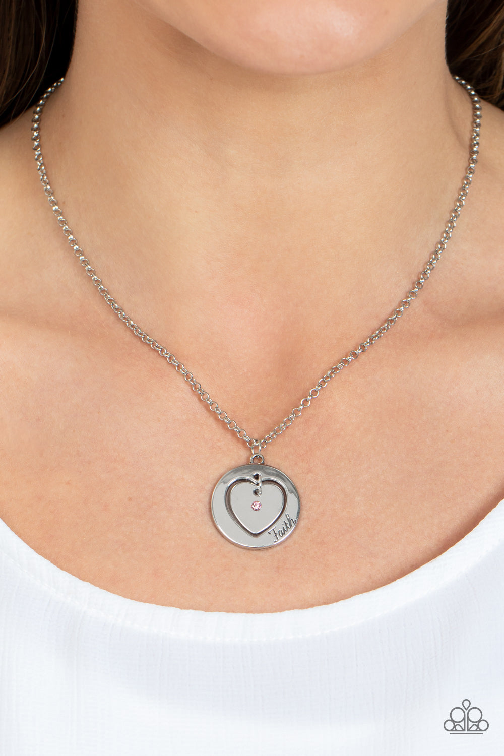 Heart Full of Faith - Silver with Pink Rhinestone Necklace