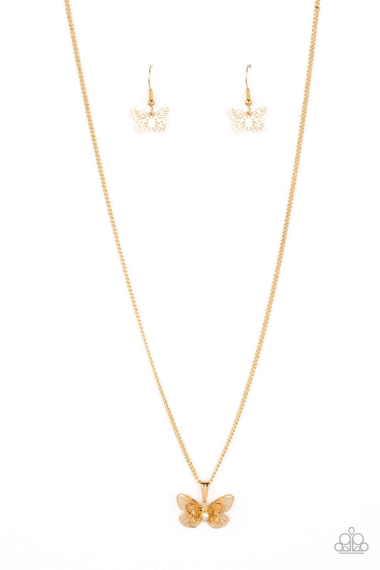 High-Flying Fashion - Gold Necklace Butterfly