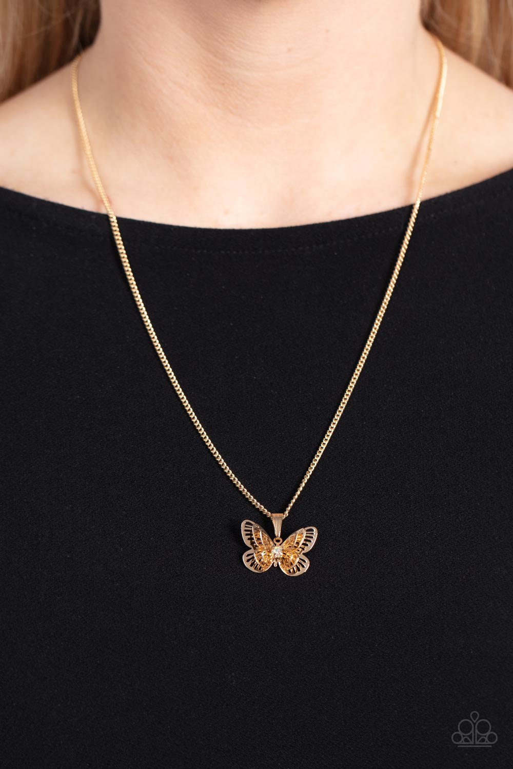 High-Flying Fashion - Gold Necklace Butterfly
