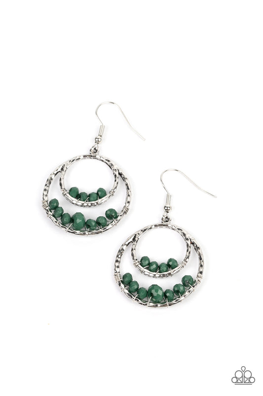 Bustling Beads - Silver with Green Earrings