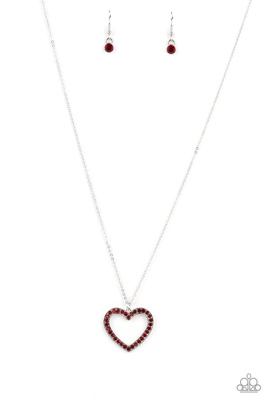 Dainty Darling Heart - Silver with Red Gem Necklace