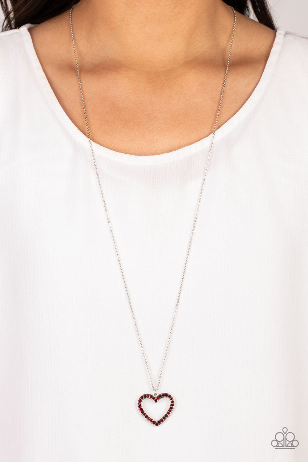 Dainty Darling Heart - Silver with Red Gem Necklace