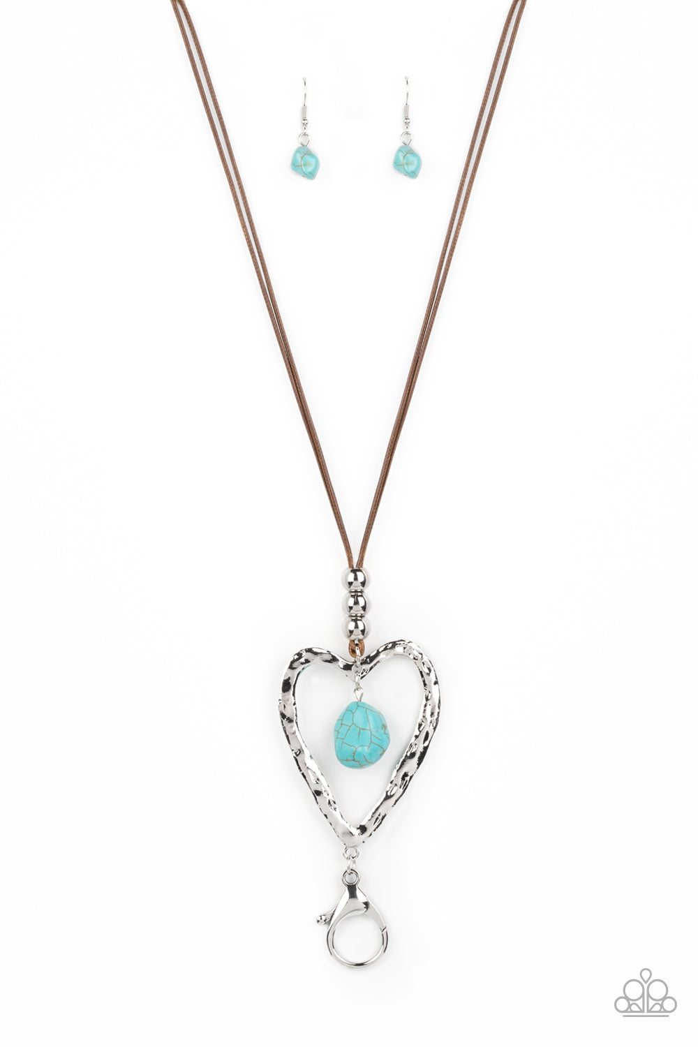Santa Fe Sweetheart -Leather cord Silver Heart w/Turquoise Stone Necklace - Lanyard