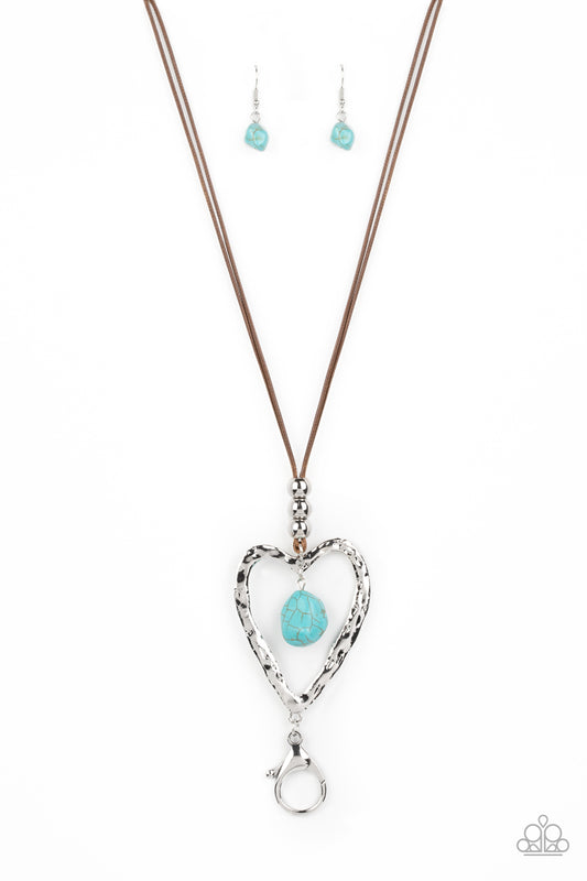 Santa Fe Sweetheart -Leather cord Silver Heart w/Turquoise Stone Necklace - Lanyard