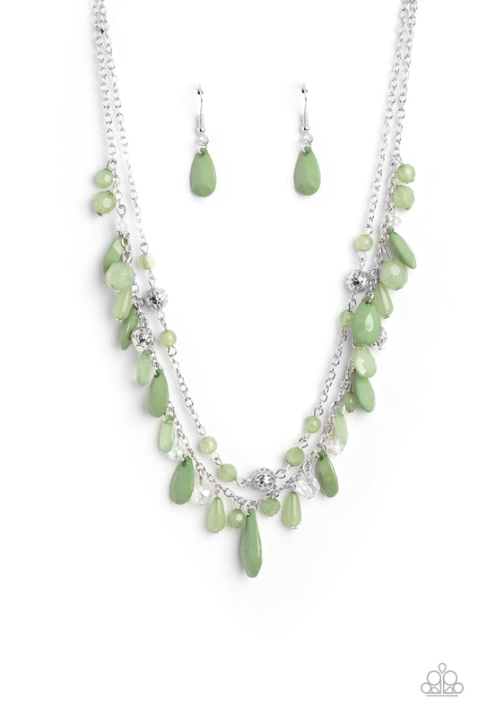 Flirty Flood Necklace - Silver w/Green (jade green)