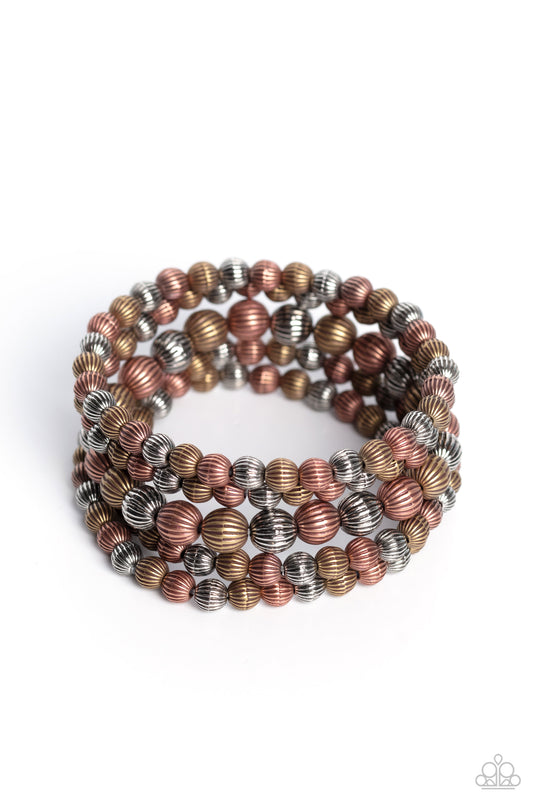 Sonoran Stripes - Multi-Copper. Brass & Silver Bracelet