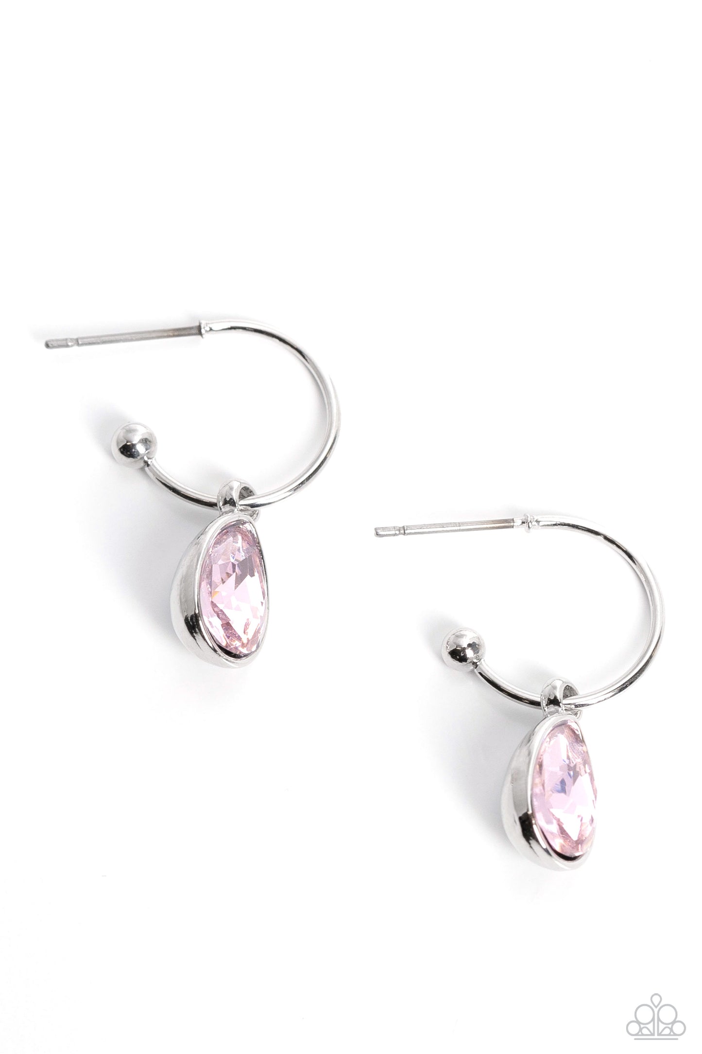 Teardrop Tassel - Silver with Pink Gem Earrings