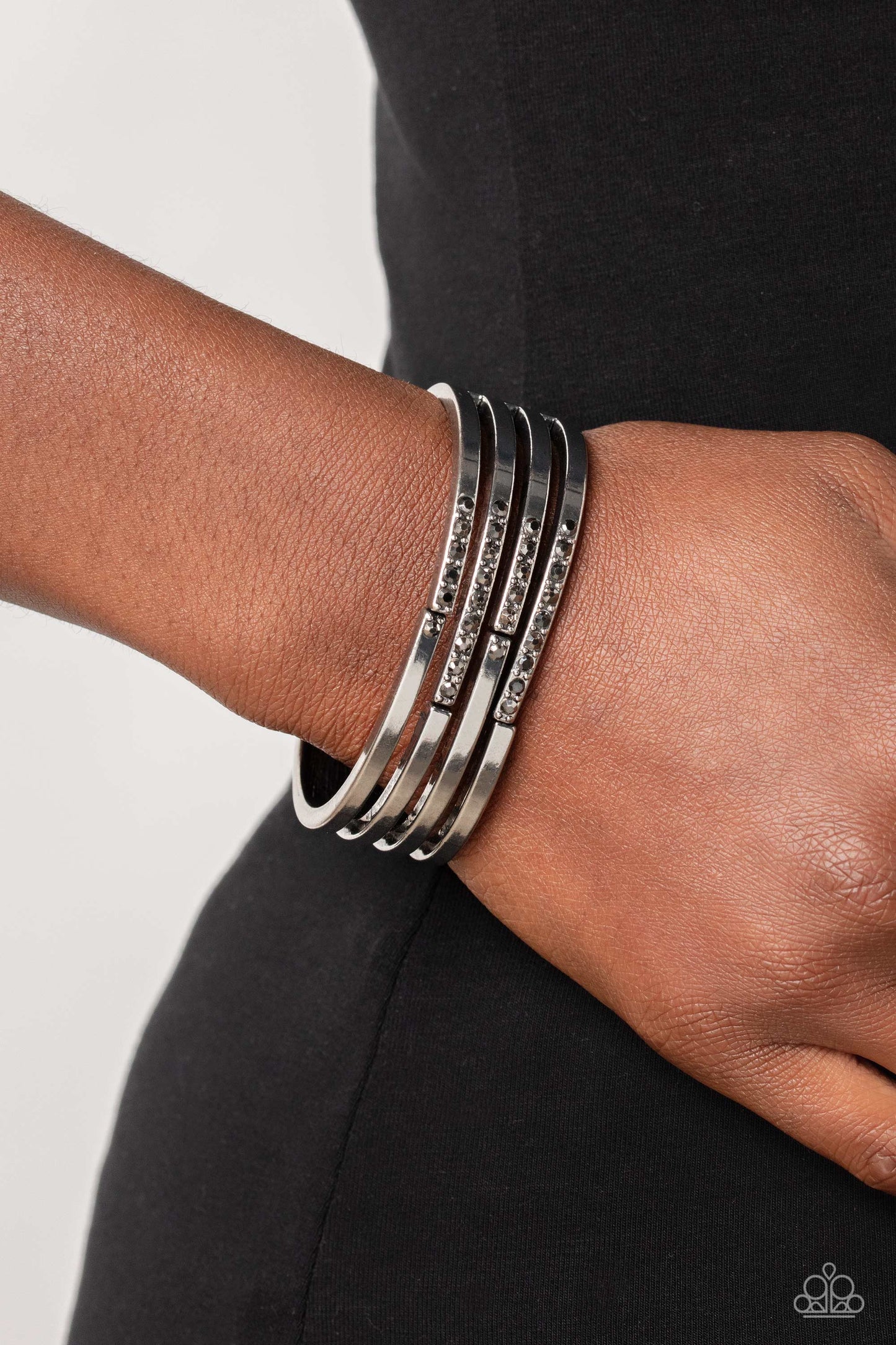 Labyrinth Lure Bracelet - Silver w/Hematite gems - hinged