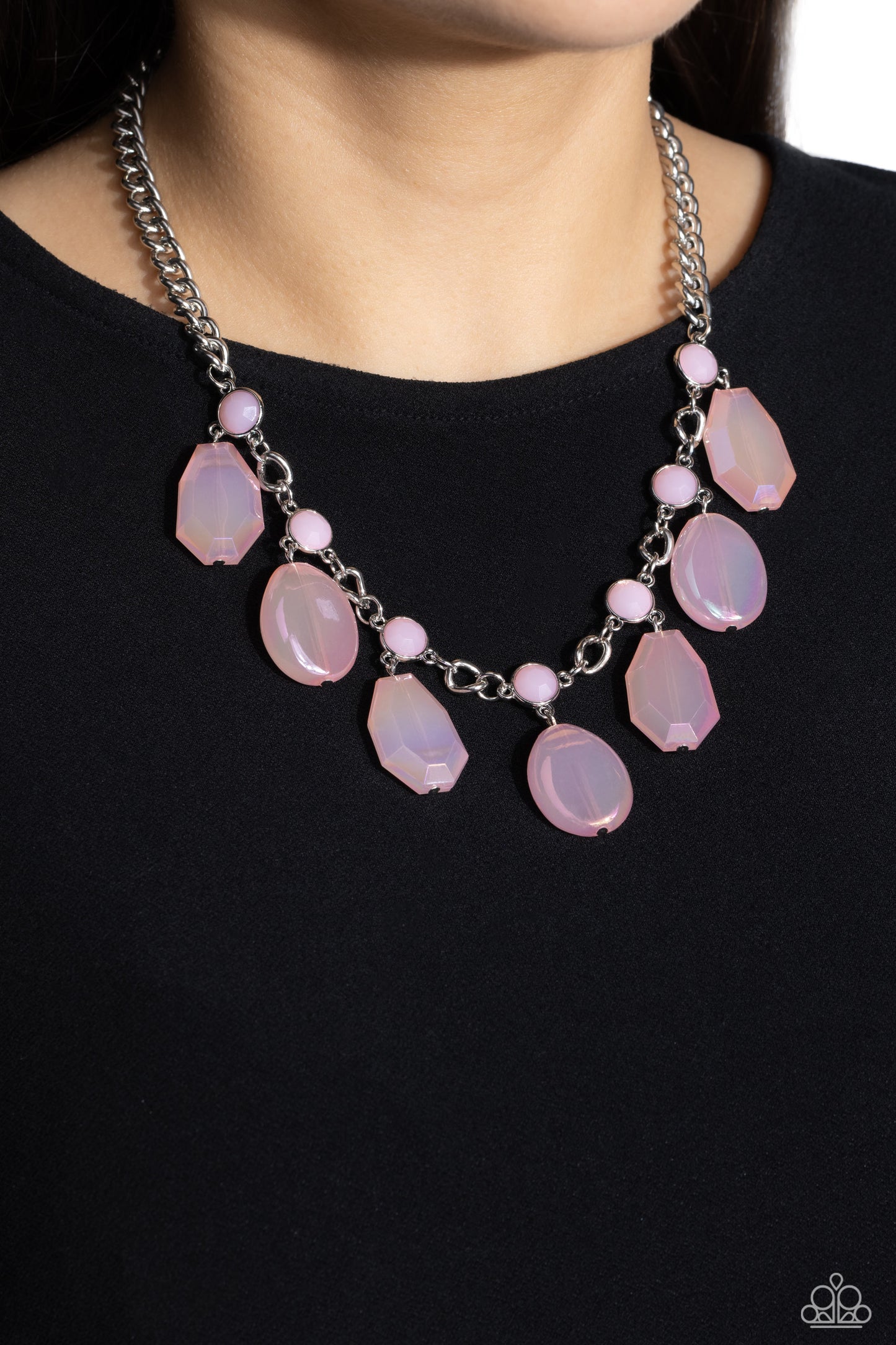 Maldives Mural - Silver and Pink Necklace