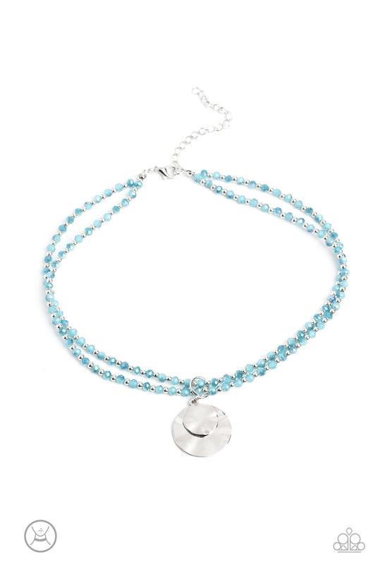 Compacted Cosmos - Silver w/Blue Choker Necklace