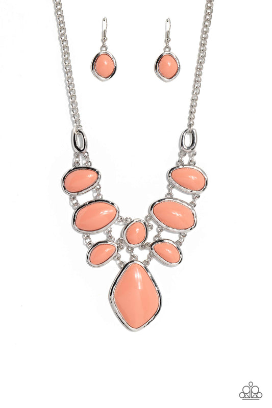 Dreamily Decked Out - Silver with Orange Necklace