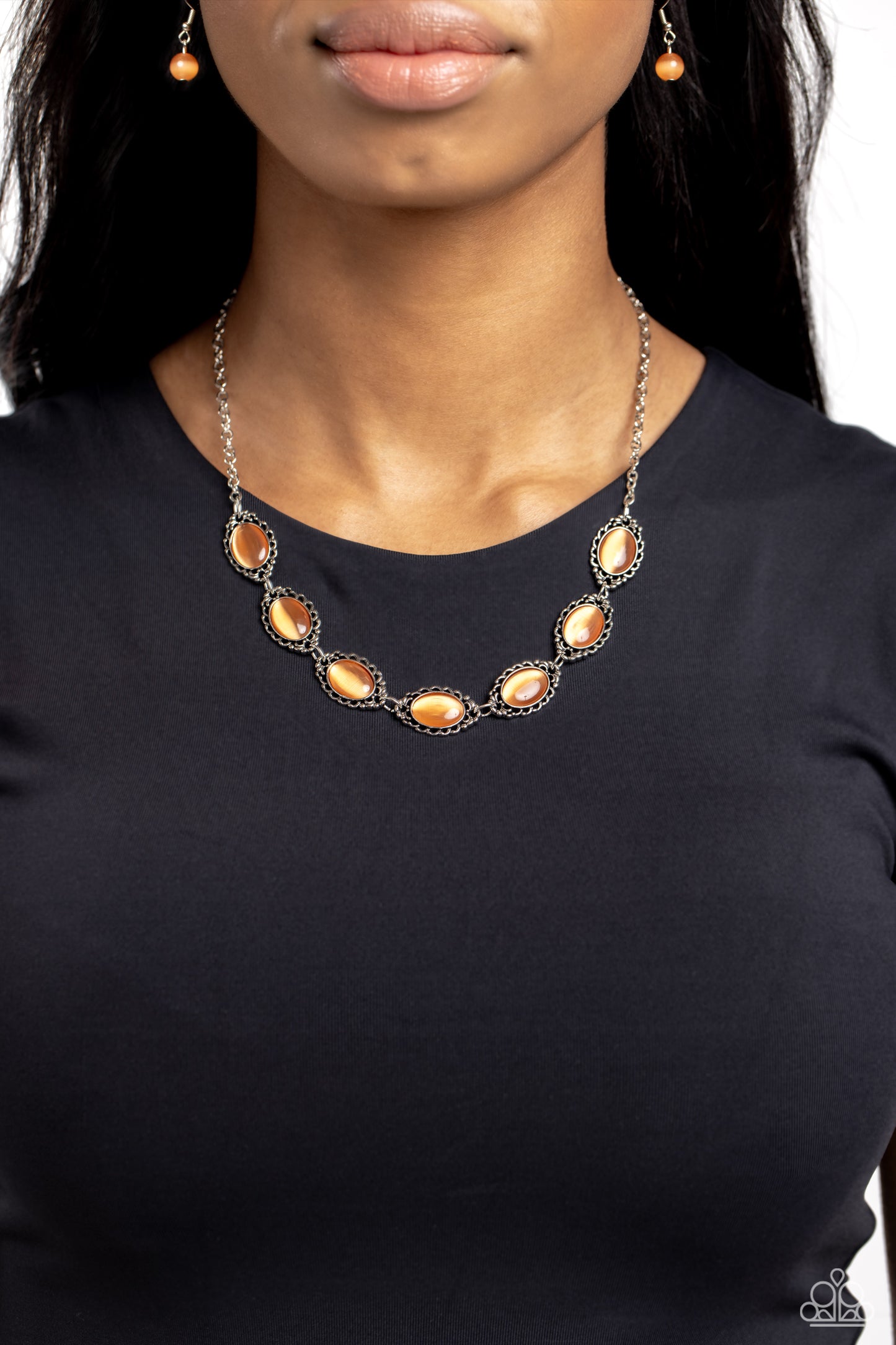 Framed in France Necklace - Silver w/Orange