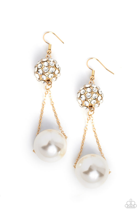 Ballerina Balance - Pearl w/Gold & Rhinestones Earrings