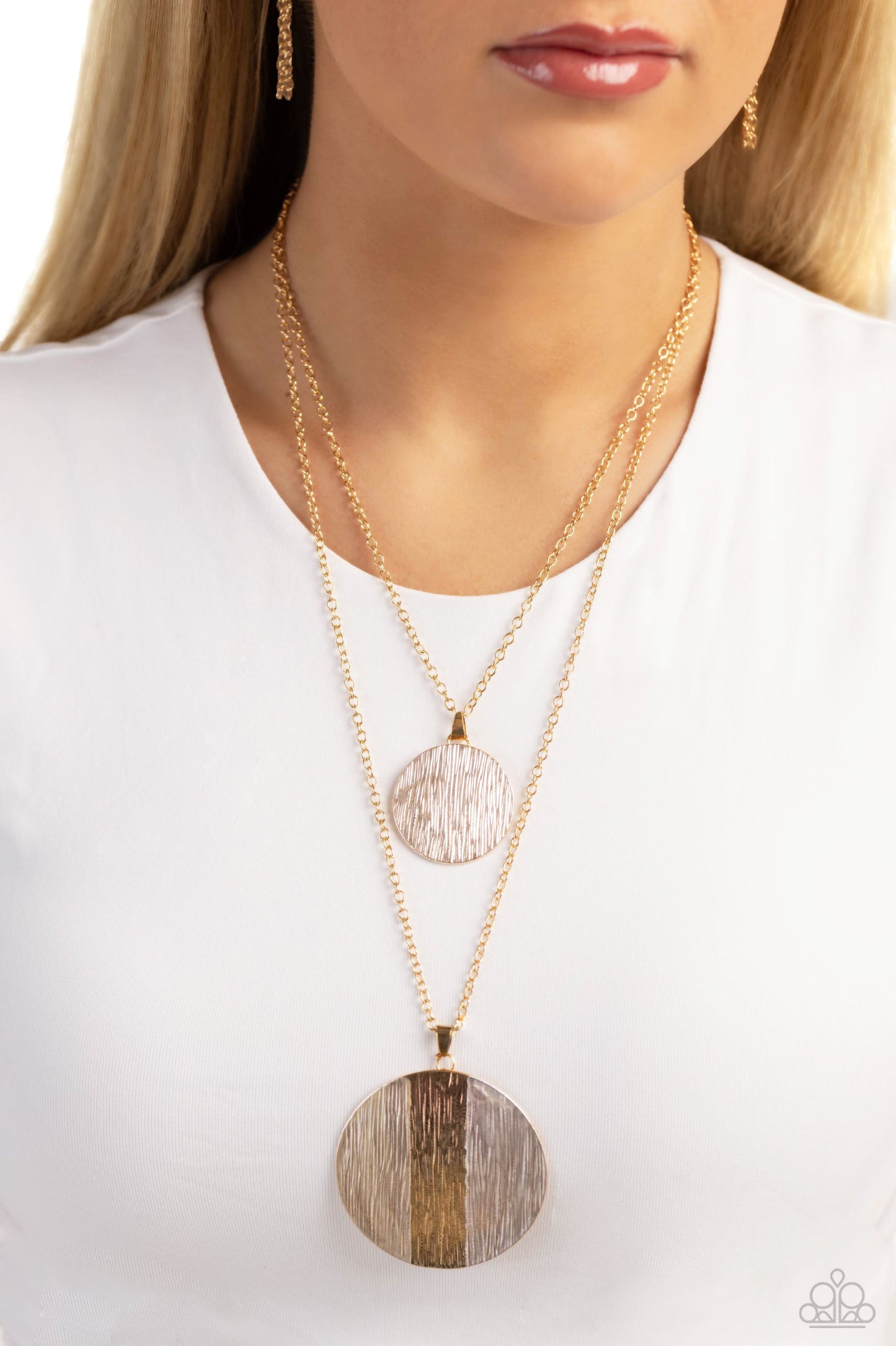 Striped Style Necklace - Gold w/White