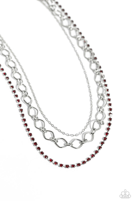 Tasteful Tiers Necklace - Silver w/Red Gems