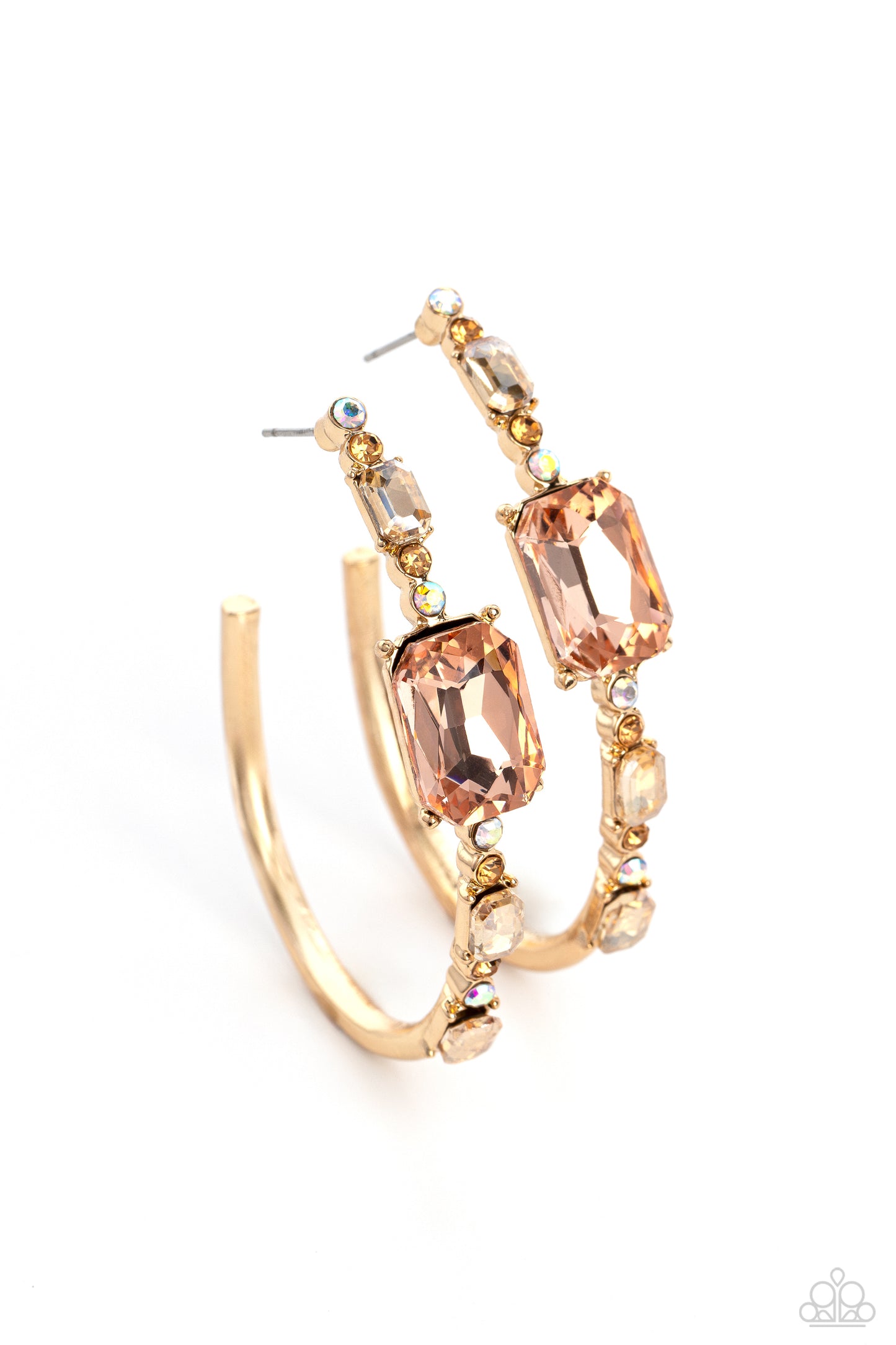 Elite Ensemble  Earrings- Gold w/multi Gems