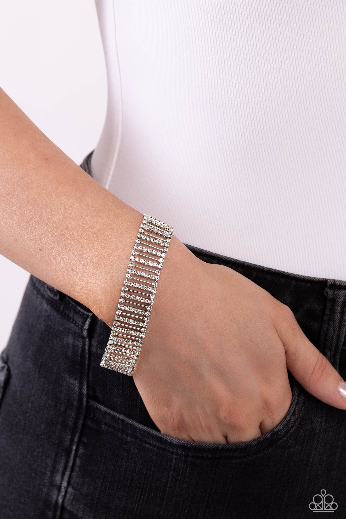 Elusive Elegance Bracelet- Silver w/White Rhinestones