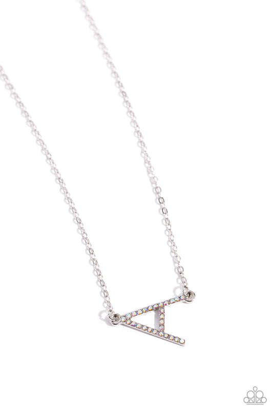 INITIALLY Yours Necklace- A - Silver w/iridescent rhinestones