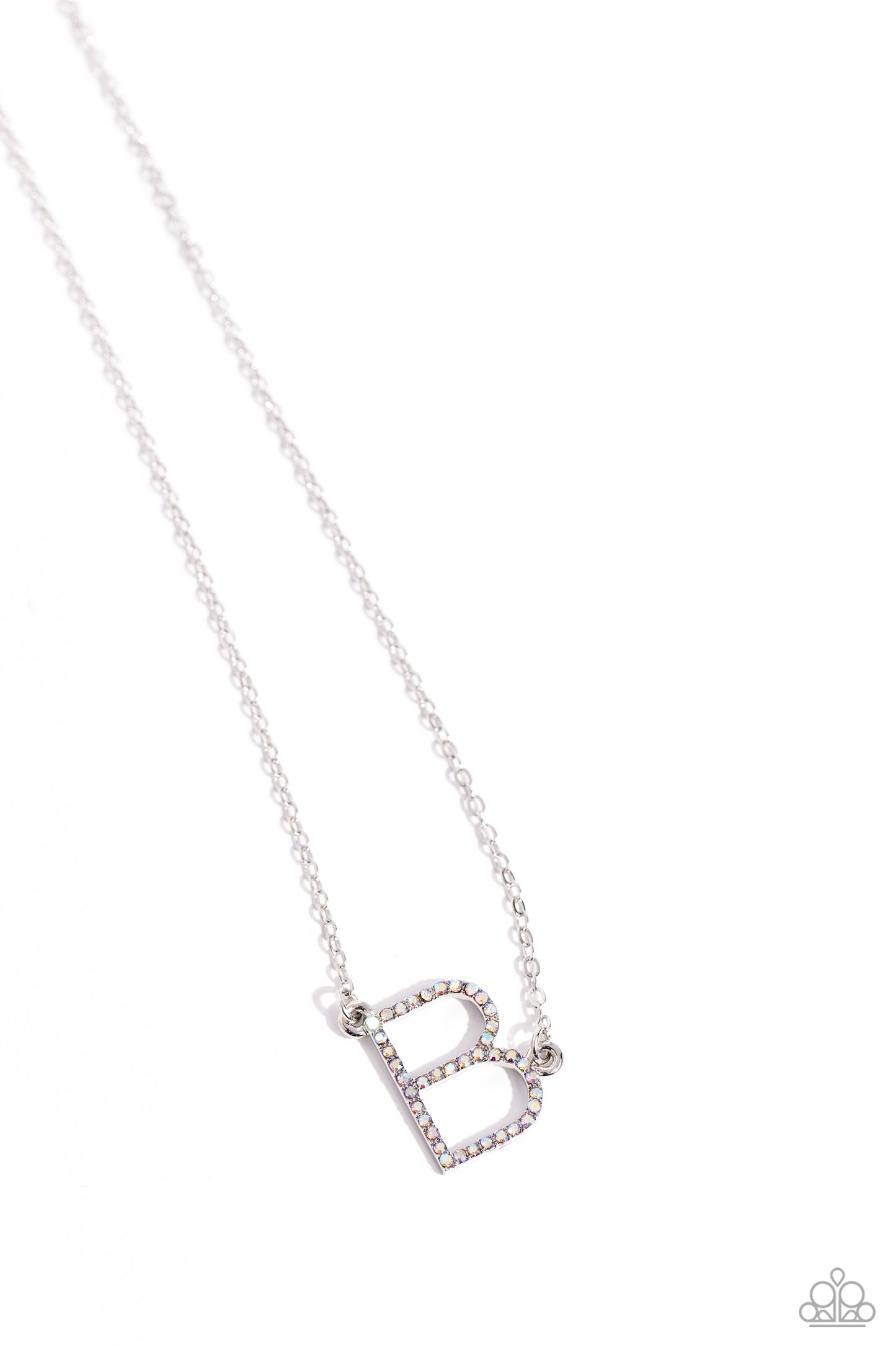 INITIALLY Yours Necklace - B - Silver w/iridescent rhinestones