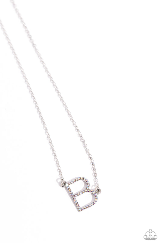 INITIALLY Yours Necklace - B - Silver w/iridescent rhinestones