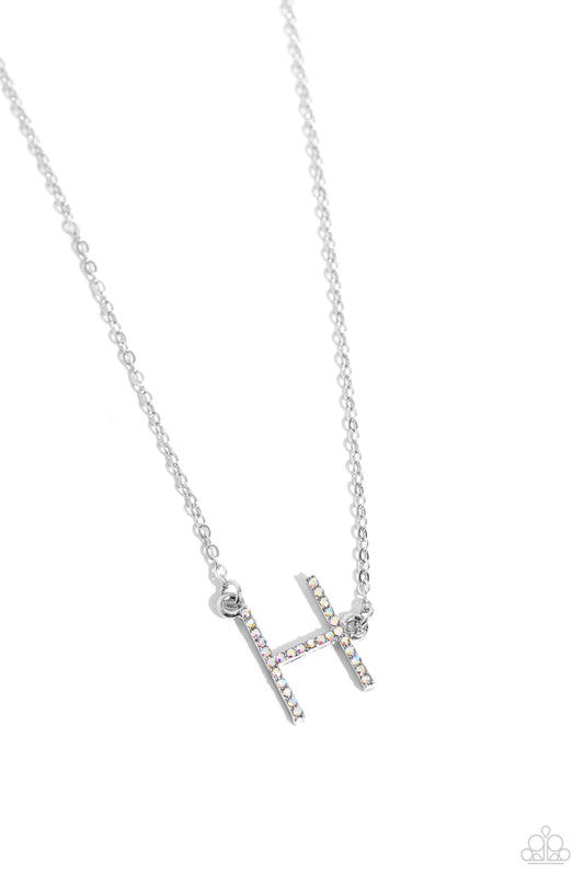 INITIALLY Yours Necklace - H - Silver w/iridesceirint rhinestones