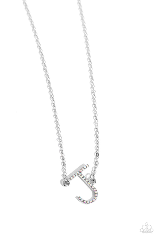 INITIALLY Yours Necklace - J - Silver w/iridescent rhinestones