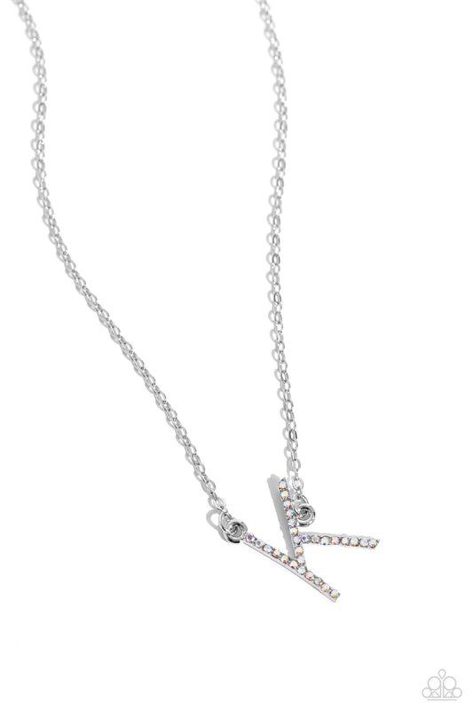 INITIALLY Yours Necklace - K - Silver w/iridescent rhinestones