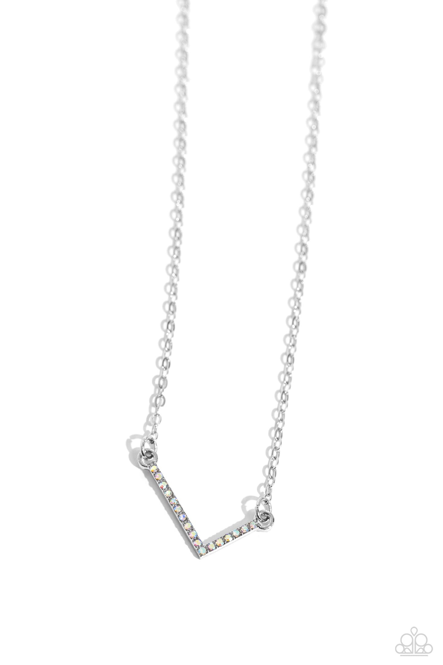 INITIALLY Yours  Necklace- L - Silver w/iridescent rhinestones