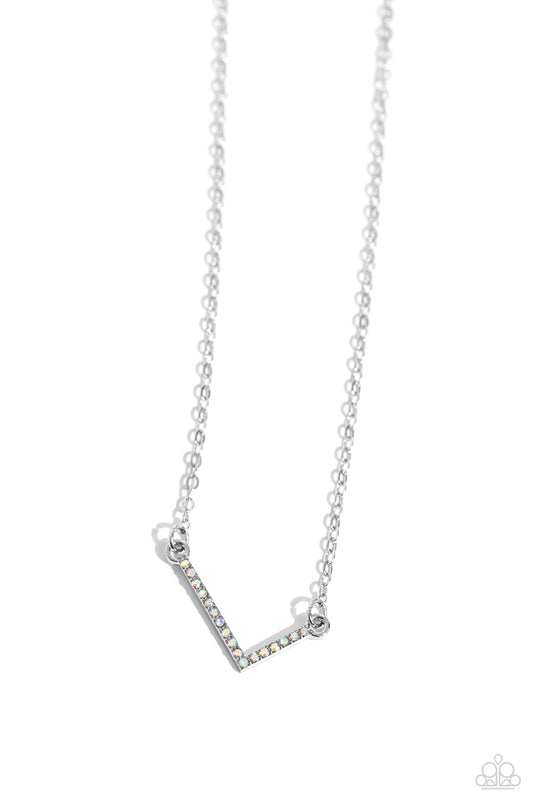 INITIALLY Yours  Necklace- L - Silver w/iridescent rhinestones