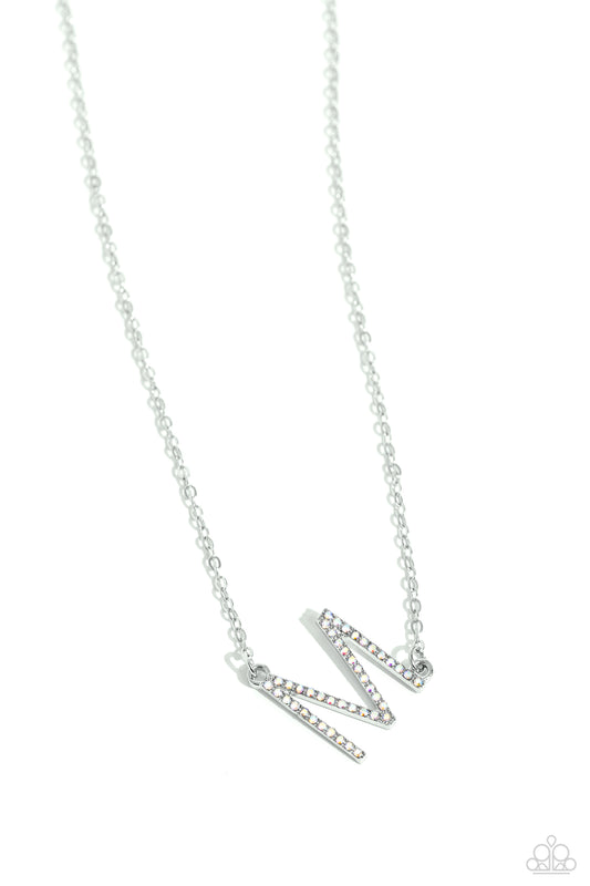 INITIALLY Yours Necklace - M - Silver w/iridescent rhinestones