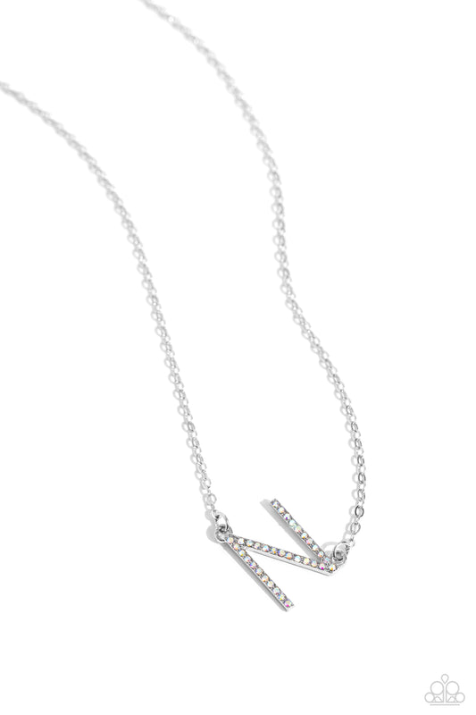 INITIALLY Yours Necklace - N - Silver w/iridescent rhinestones