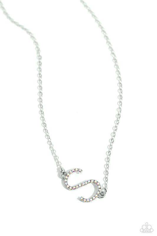 INITIALLY Yours Necklace - S - Silver w/iridescent rhinestones
