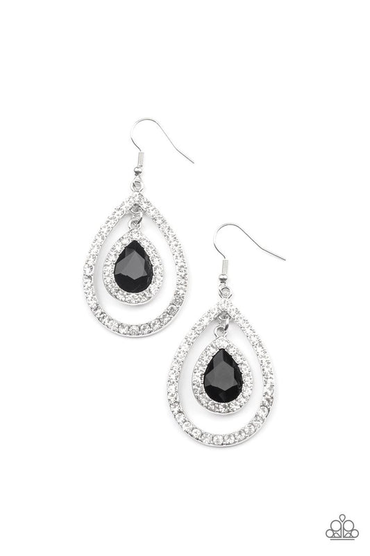 Blushing Bride Silver Earrings with rhinestones and a Black center gem