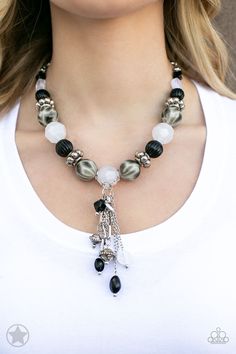 Break A Leg Necklace Silver with black beads Necklace - Paparazzi