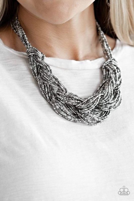 Catwalk Silver Seed Beads Necklace