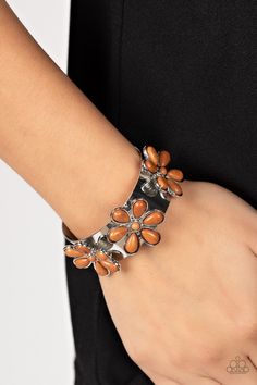 Desert Flower Patch  Silver with Brown Flowers  Bracelet