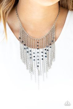 First Class Fringe Silver w-blk beads Necklace
