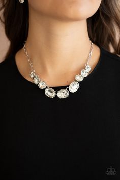 Gorgeously Glacial  Silver with White  Rhinestones Necklace - Paparazzi