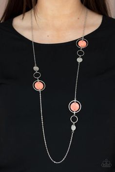 Laguna Lounge Silver with  Orange Necklace - Paparazzi
