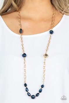 Pardon My FABULOUS -Gold- Blue Necklace - Paparazzi Accessories
