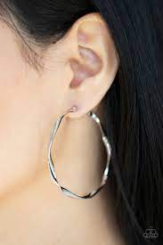 Radiantly Warped Silver Hoop Earrings - Paparazzi Accessories