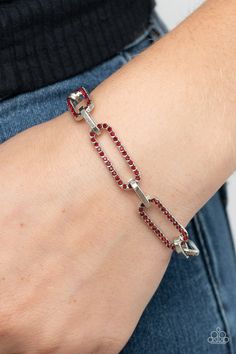 Still Not OVAL You Silver with Red Rhinestones Bracelet