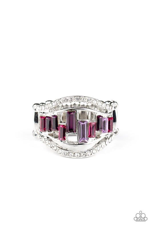 Treasure Chest Charm - Silver w-Multi Purple Ring